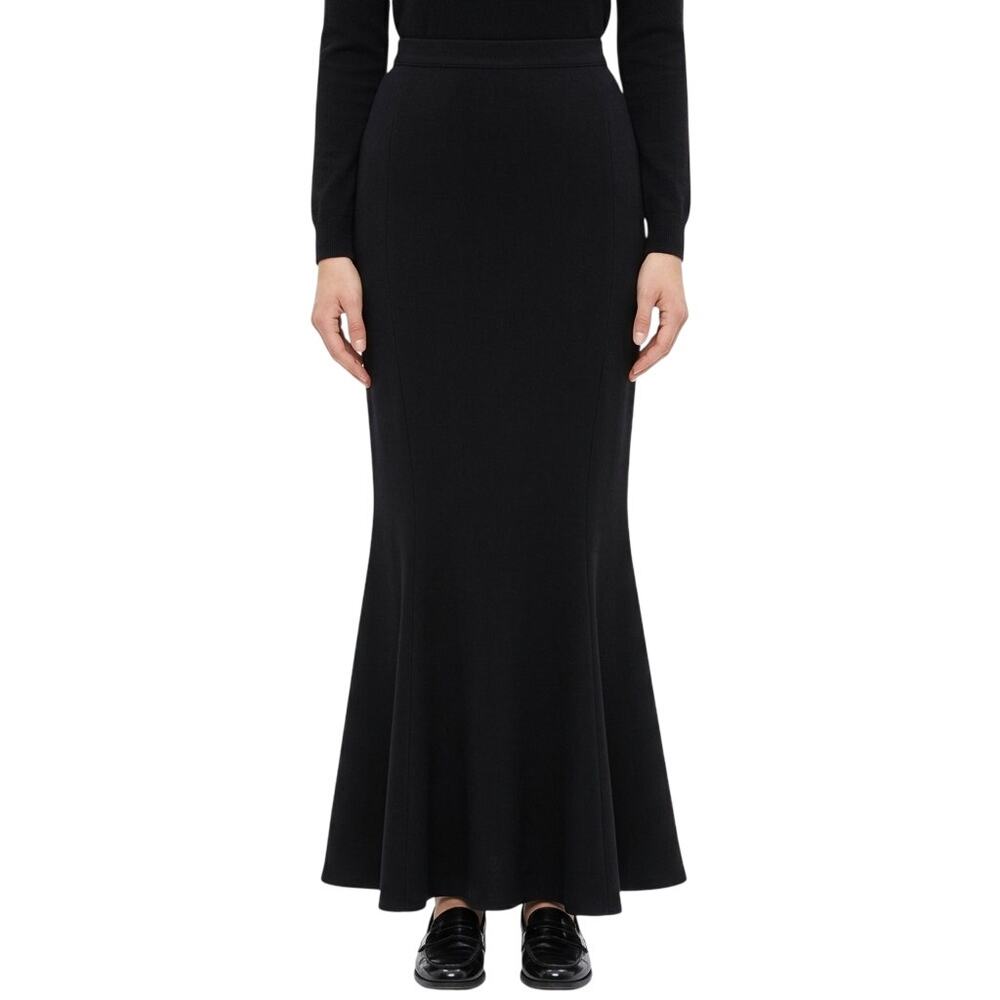 Vintage 90s Isaac Mizrahi Black Wool Stretch Long Mermaid Maxi Skirt size 6 - Picture 2 of 14